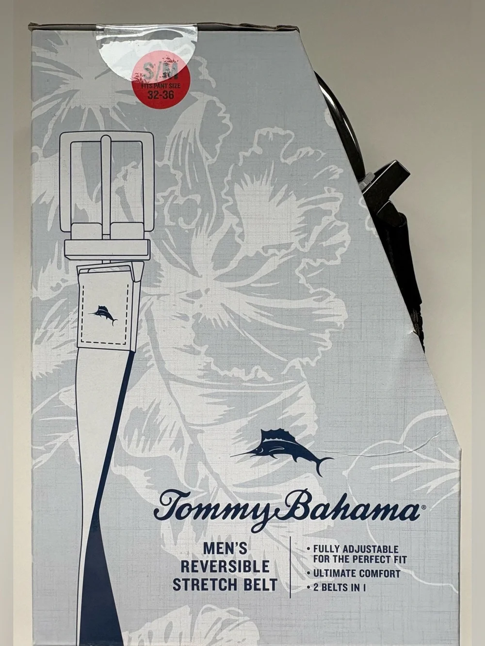 Tommy Bahama Black Stretch Web Belt with Embossed Marlin
